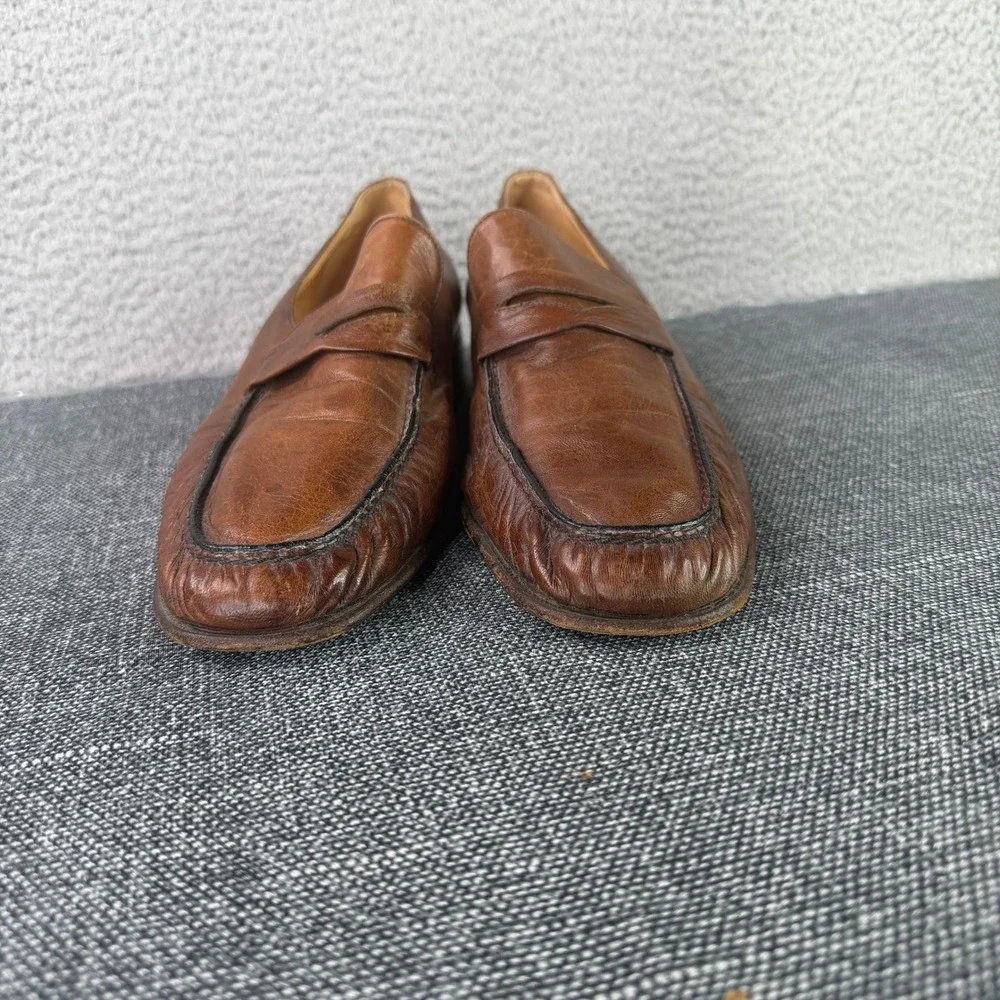 Pino Giardini‎ Penny Loafers Mens 10 Brown Leather Artisan Made Italy Square Toe